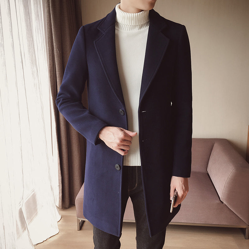 Britsh Style Trench Coat Men Slim Wool Coats Turn Collar Single Button CANADA BRANDS