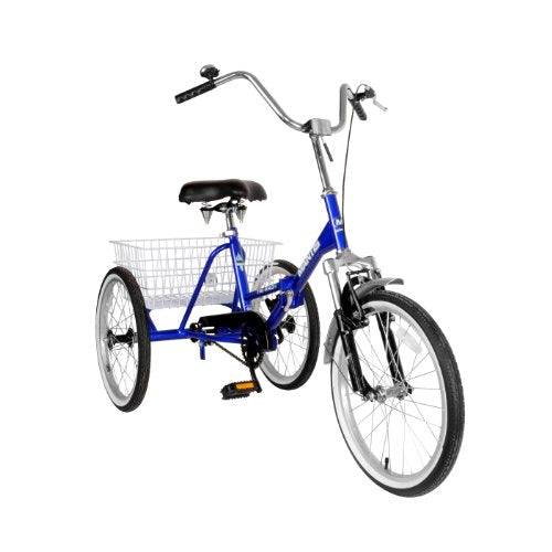 Mantis Tri-Rad Folding Adult Tricycle, 20 inch Wheels, 16 inch Frame, Unisex, Blue