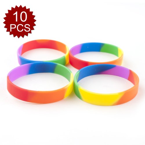 (Price/10 PCS) GOGO Rainbow Pride Silicone Wristbands, Rubber Bracelets, Party Favors