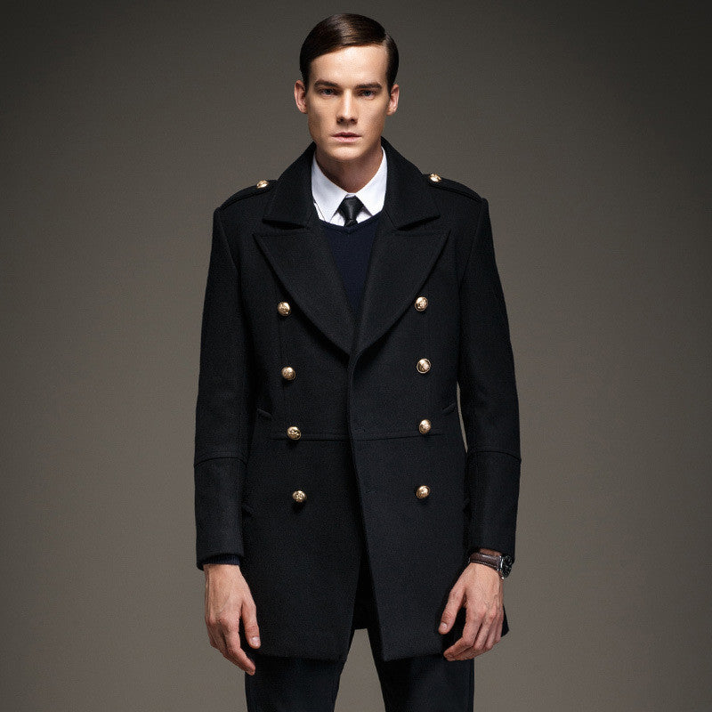Winter Men's Coat Double Breasted Fashion Military Epaulet Men Jacket Long Casaco Masculino