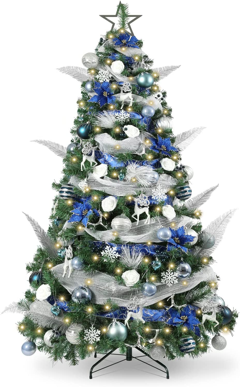 WBHome 5FT Decorated Artificial Christmas Tree with Ornaments and Ligh ...