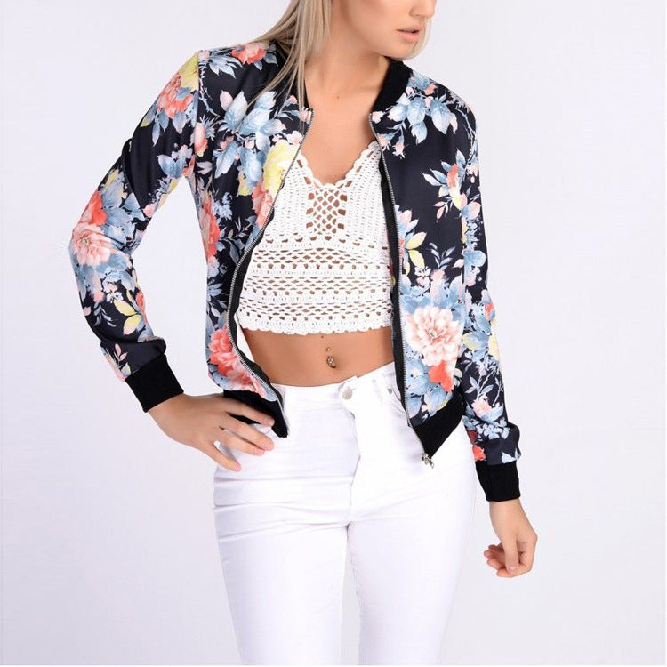 Floral Print Long Sleeve Bomber Jacket Women Spring Autumn Coat Female CANADA BRANDS