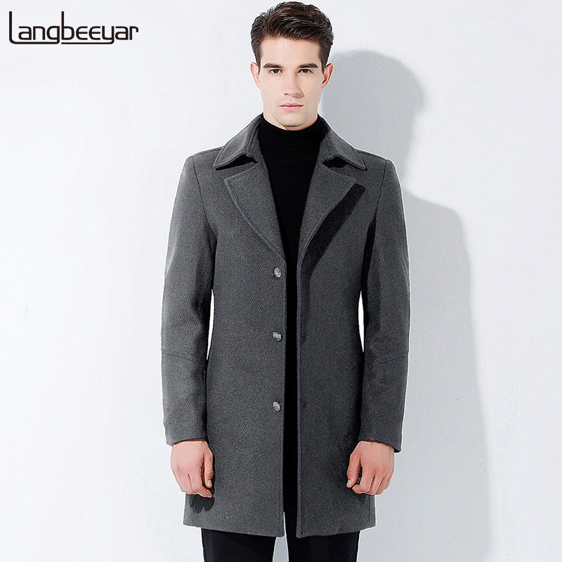 New Fashion Brand-Clothing Jacket Wool Coat Men Big Pocket Long