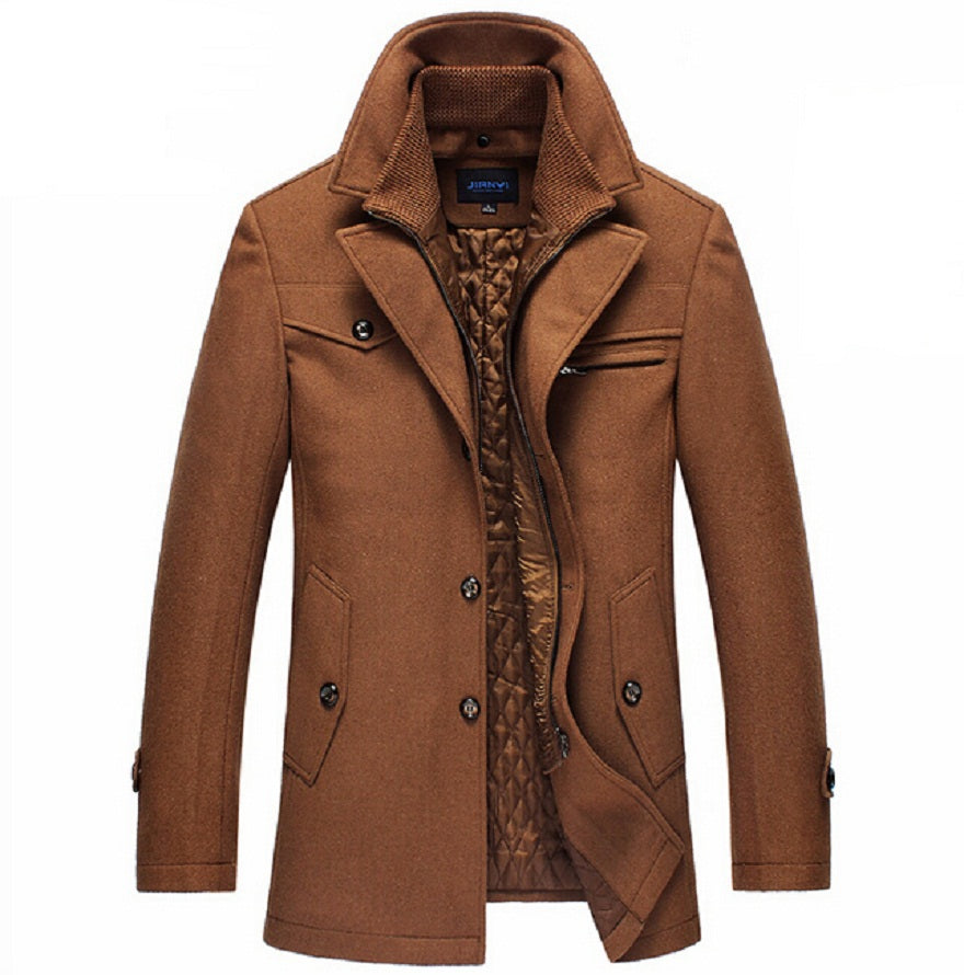 Khaki medium-long wool coat men jackets and coats mens slim wool