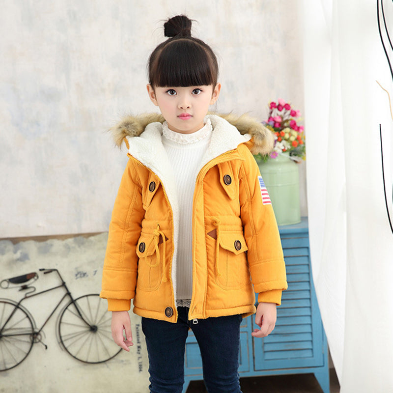 2-8T girls boys coats and jackets 2017 autumn winter Korean boys USA flag hooded coat thick cotton warmer kids winter coat girls