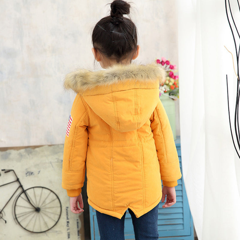 2-8T girls boys coats and jackets 2017 autumn winter Korean boys USA flag hooded coat thick cotton warmer kids winter coat girls