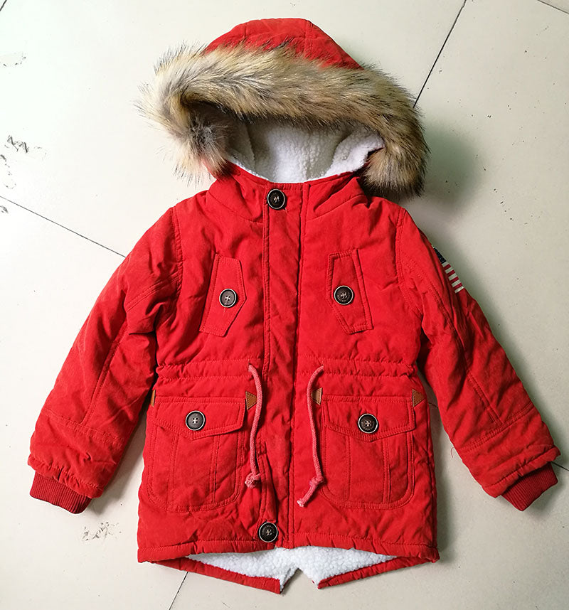 2-8T girls boys coats and jackets 2017 autumn winter Korean boys USA flag hooded coat thick cotton warmer kids winter coat girls