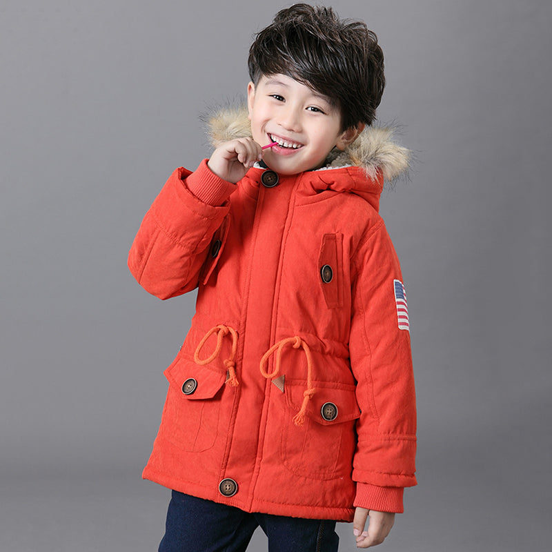 2-8T girls boys coats and jackets 2017 autumn winter Korean boys USA flag hooded coat thick cotton warmer kids winter coat girls