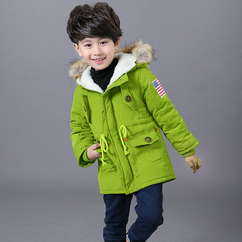 2-8T girls boys coats and jackets 2017 autumn winter Korean boys USA flag hooded coat thick cotton warmer kids winter coat girls