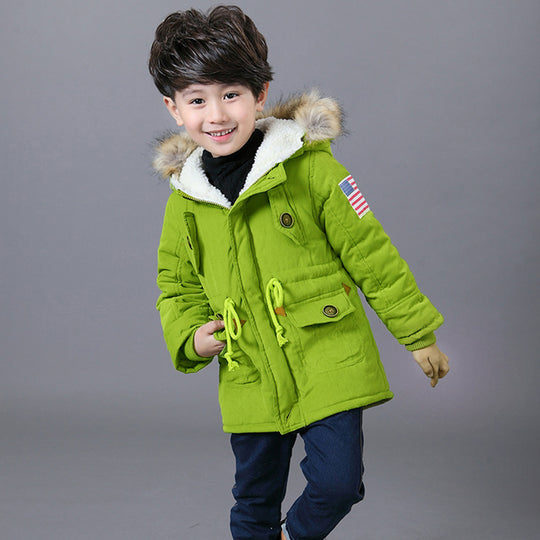 2-8T girls boys coats and jackets 2017 autumn winter Korean boys USA flag hooded coat thick cotton warmer kids winter coat girls