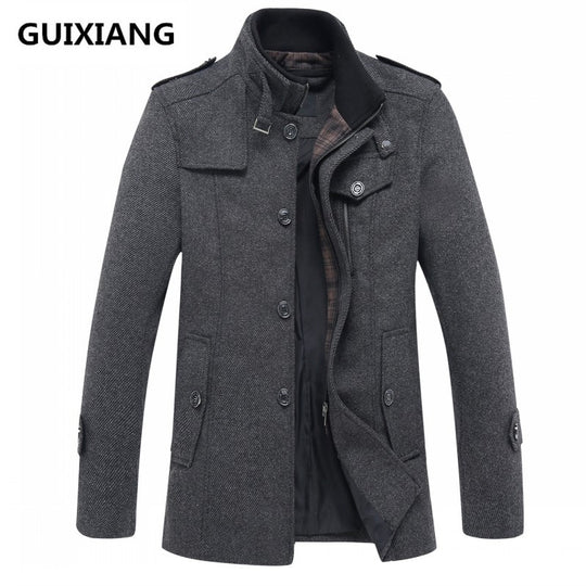 Men's fashion leisure Men's thicking trench coat woollen overcoat men single  breasted coat jackets windbreaker