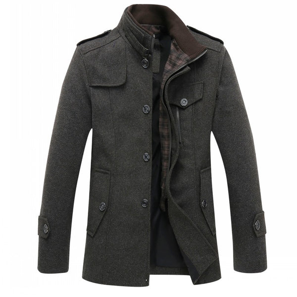 Men's fashion leisure Men's thicking trench coat woollen overcoat men single  breasted coat jackets windbreaker