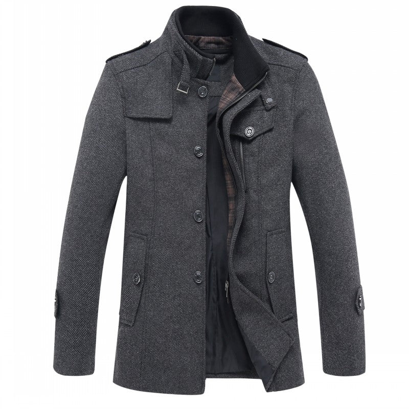 Men's fashion leisure Men's thicking trench coat woollen overcoat men single  breasted coat jackets windbreaker