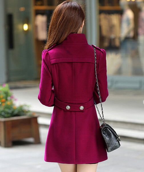 Winter Women A-line Skirt Coat Double Breasted Slim Medium-Long Solid Color Trench Coats Female Jackets