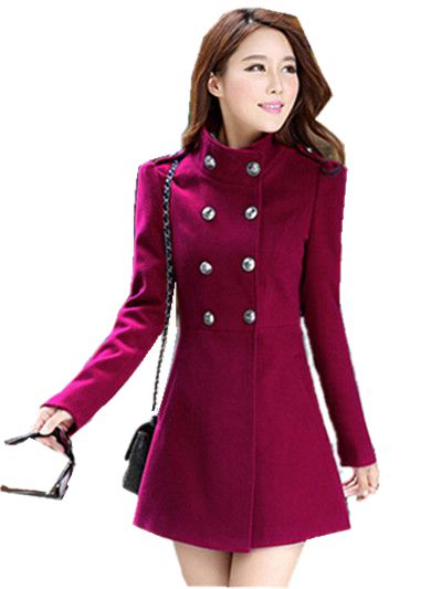 Winter Women A-line Skirt Coat Double Breasted Slim Medium-Long Solid Color Trench Coats Female Jackets