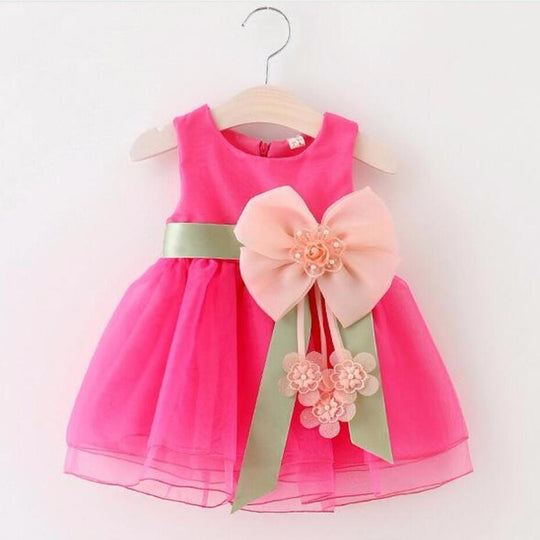 2017 Baby Girls Dress Big Bowknot Infant Party Dress For Toddler Girl First Brithday Baptism Clothes Double Formal Tutu Dresses