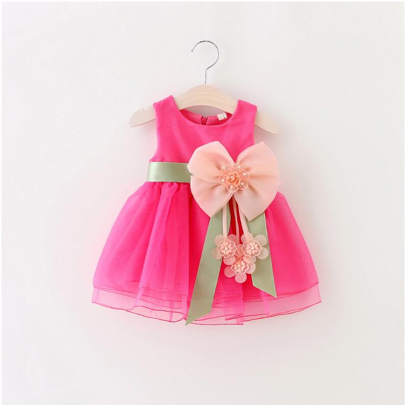 2017 Baby Girls Dress Big Bowknot Infant Party Dress For Toddler Girl First Brithday Baptism Clothes Double Formal Tutu Dresses