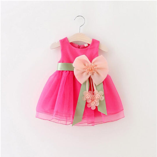 2017 Baby Girls Dress Big Bowknot Infant Party Dress For Toddler Girl First Brithday Baptism Clothes Double Formal Tutu Dresses