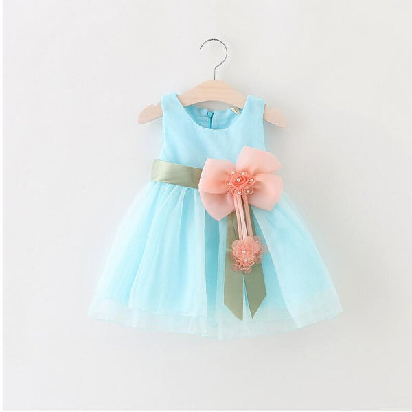 2017 Baby Girls Dress Big Bowknot Infant Party Dress For Toddler Girl First Brithday Baptism Clothes Double Formal Tutu Dresses
