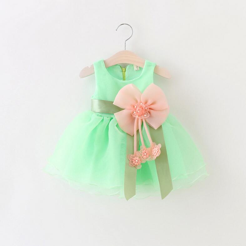 2017 Baby Girls Dress Big Bowknot Infant Party Dress For Toddler Girl First Brithday Baptism Clothes Double Formal Tutu Dresses