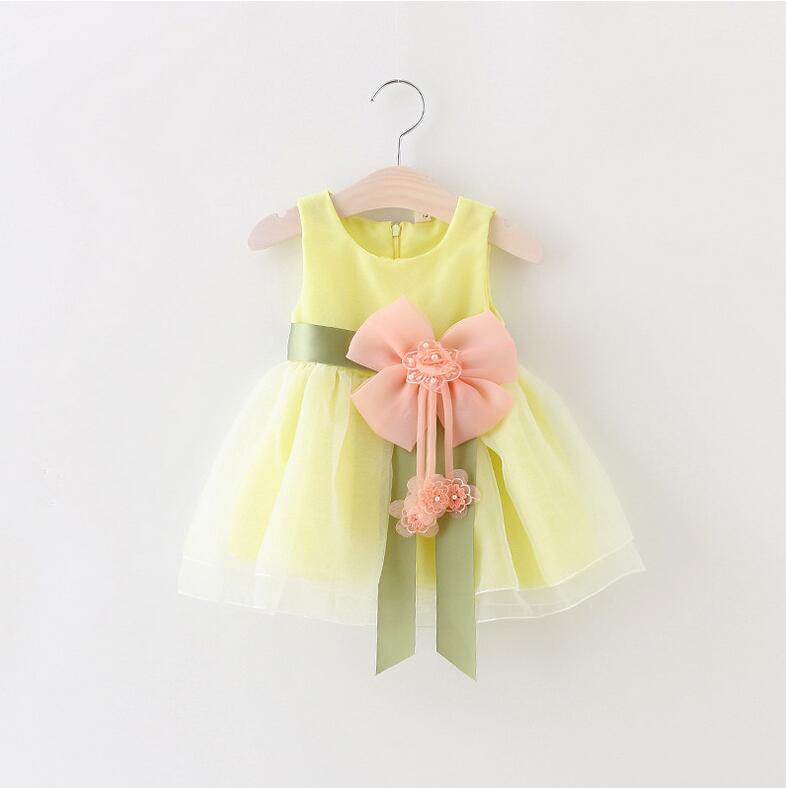 2017 Baby Girls Dress Big Bowknot Infant Party Dress For Toddler Girl First Brithday Baptism Clothes Double Formal Tutu Dresses