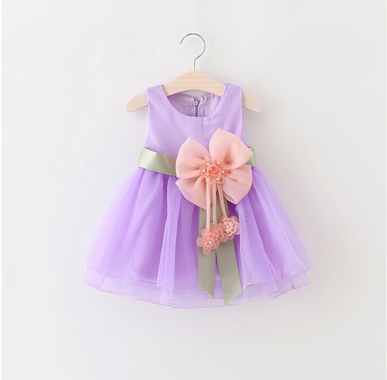 2017 Baby Girls Dress Big Bowknot Infant Party Dress For Toddler Girl First Brithday Baptism Clothes Double Formal Tutu Dresses