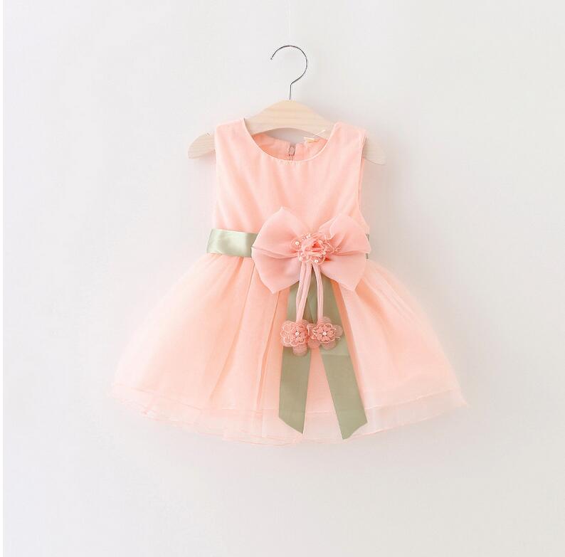 2017 Baby Girls Dress Big Bowknot Infant Party Dress For Toddler Girl First Brithday Baptism Clothes Double Formal Tutu Dresses