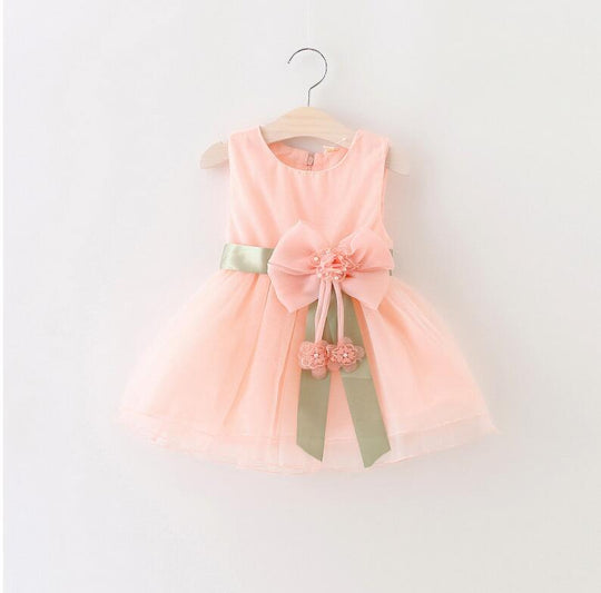 2017 Baby Girls Dress Big Bowknot Infant Party Dress For Toddler Girl First Brithday Baptism Clothes Double Formal Tutu Dresses