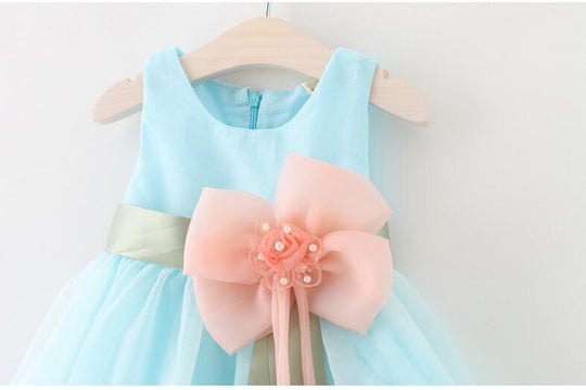 2017 Baby Girls Dress Big Bowknot Infant Party Dress For Toddler Girl First Brithday Baptism Clothes Double Formal Tutu Dresses