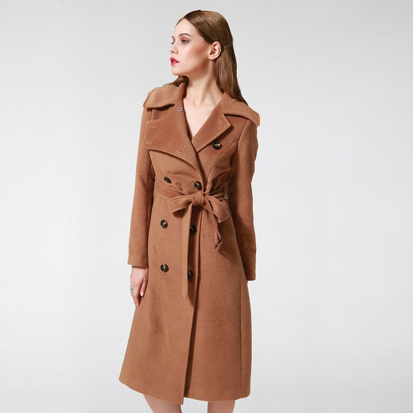 Fashion Winter Women Wool Coats Autumn Winter Elegant Warm Brown Woolen Slim Long Overcoat Female Outwear Jacket Talever