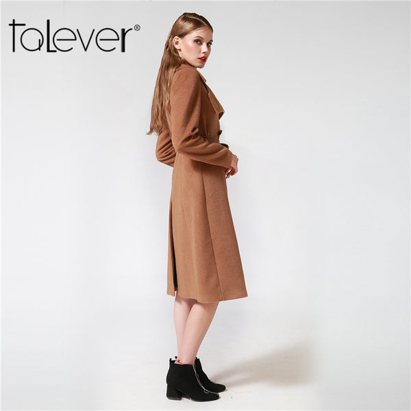 Fashion Winter Women Wool Coats Autumn Winter Elegant Warm Brown Woolen Slim Long Overcoat Female Outwear Jacket Talever