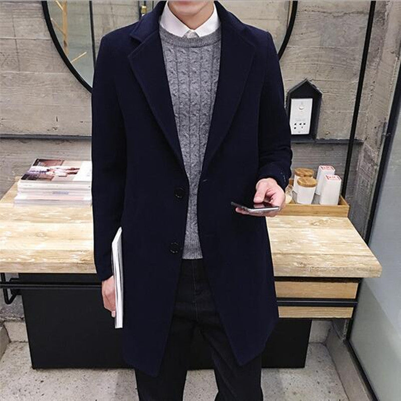 New Long Trench Coat Men Windbreak Winter Fashion Mens Overcoat 100% Wool Quality Thick Warm Trench Coat Male Jackets