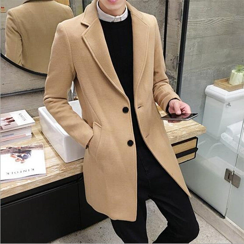 Autumn Winter Mens Wool Coat Solid Long Sleeve Woolen
