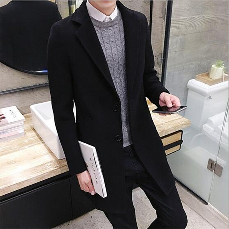 New Long Trench Coat Men Windbreak Winter Fashion Mens Overcoat 100% Wool Quality Thick Warm Trench Coat Male Jackets