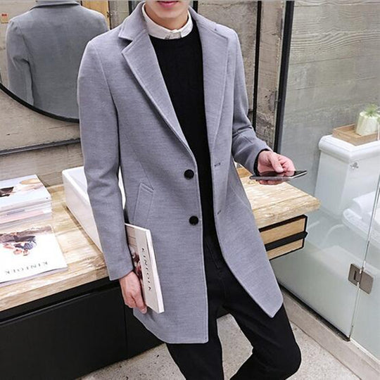 New Long Trench Coat Men Windbreak Winter Fashion Mens Overcoat 100% Wool Quality Thick Warm Trench Coat Male Jackets