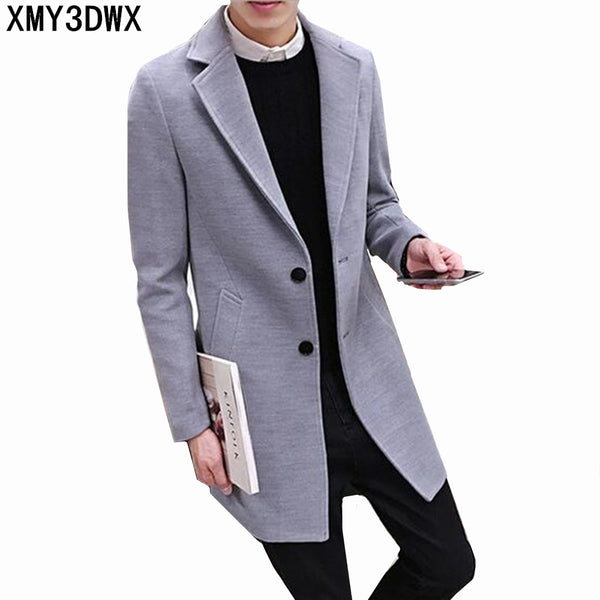 New Long Trench Coat Men Windbreak Winter Fashion Mens Overcoat 100% Wool Quality Thick Warm Trench Coat Male Jackets