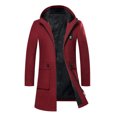 New Winter Men Wool Hooded Trench Coat Men Trench Slim Fit Overcoat High Quality Men Coats Fashion Trench Outerwear
