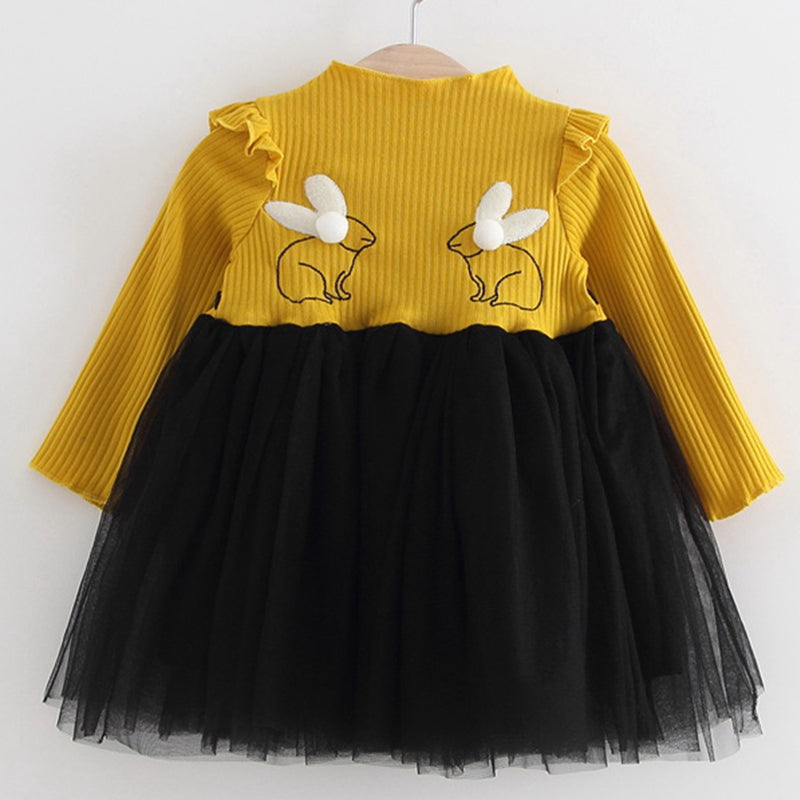 2018 New Brand Baby Dresses Long Sleeve Rabbit embroidery Party Prom Lace Bebes Girls Clothes Fashion Toddler Clothing