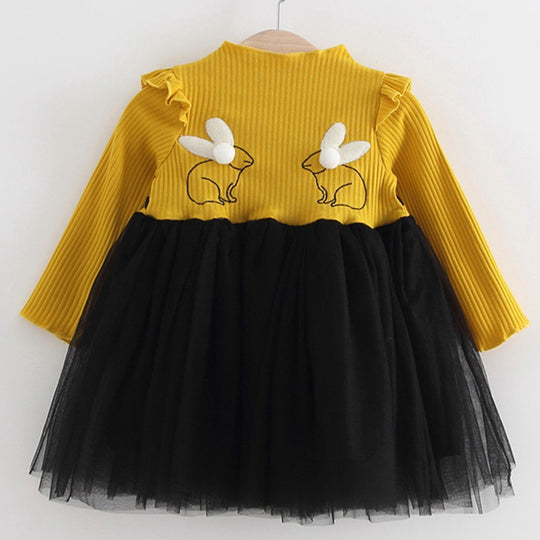 2018 New Brand Baby Dresses Long Sleeve Rabbit embroidery Party Prom Lace Bebes Girls Clothes Fashion Toddler Clothing