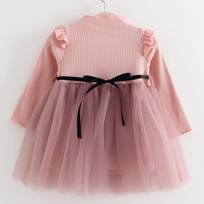 2018 New Brand Baby Dresses Long Sleeve Rabbit embroidery Party Prom Lace Bebes Girls Clothes Fashion Toddler Clothing