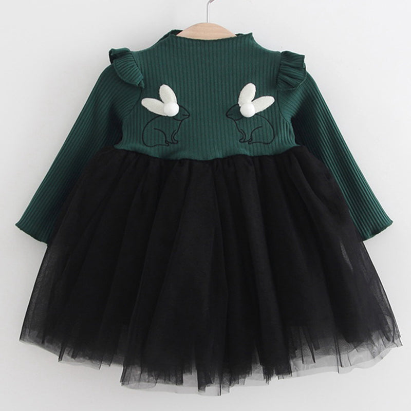 2018 New Brand Baby Dresses Long Sleeve Rabbit embroidery Party Prom Lace Bebes Girls Clothes Fashion Toddler Clothing