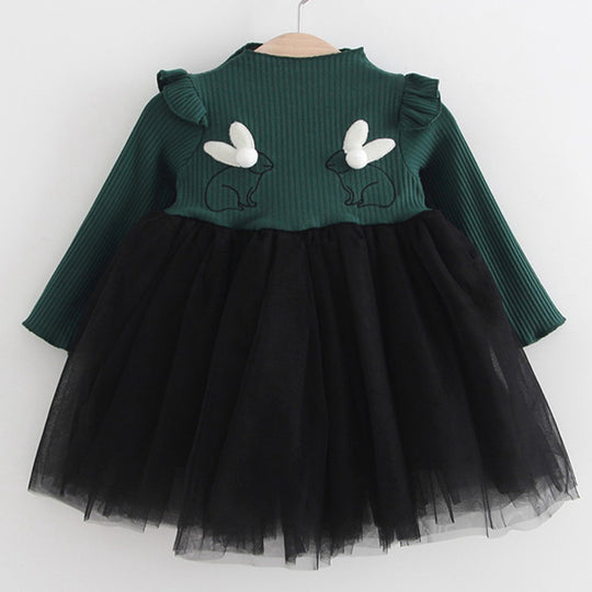2018 New Brand Baby Dresses Long Sleeve Rabbit embroidery Party Prom Lace Bebes Girls Clothes Fashion Toddler Clothing