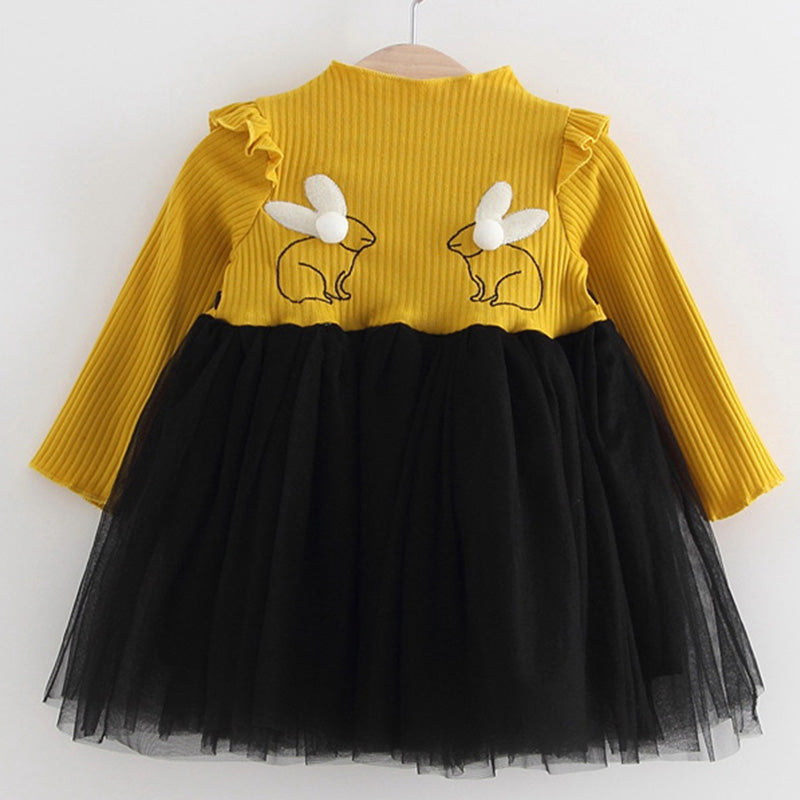 2018 New Brand Baby Dresses Long Sleeve Rabbit embroidery Party Prom Lace Bebes Girls Clothes Fashion Toddler Clothing