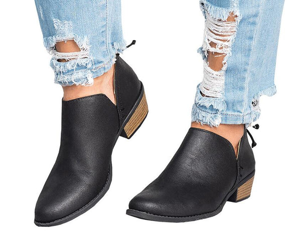 2018 Spring Autumn Women Butterfly-knot Chelsea Boots Slip-On Med High Heels Pointed Toe Shoes Woman