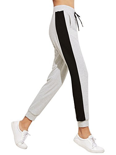 SweatyRocks Women Pants Color Block Casual Tie Waist Yoga Jogger Pants