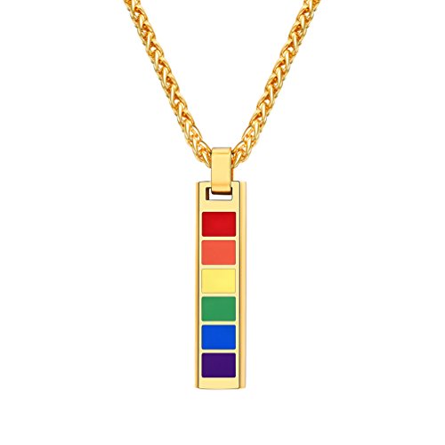 LGBT Pride Pendant Mens Bar Necklaces Rainbow Gay Pride Women Lesbian Jewelry 316L Stainless Steel Gay Pride 18k Gold/Black Gun Plated Gift PSP2529