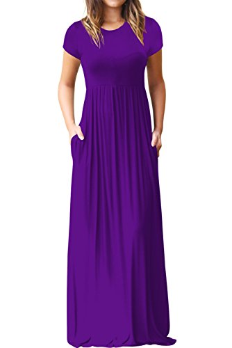 Hervive Women's Short Sleeves Racerback Loose Plain Long Maxi Dresses with Pockets