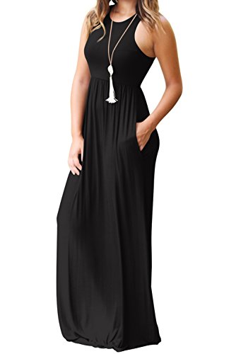 Hervive Women's Short Sleeves Racerback Loose Plain Long Maxi Dresses with Pockets