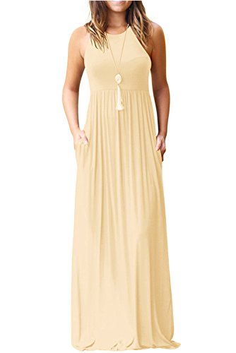 Hervive Women's Short Sleeves Racerback Loose Plain Long Maxi Dresses with Pockets