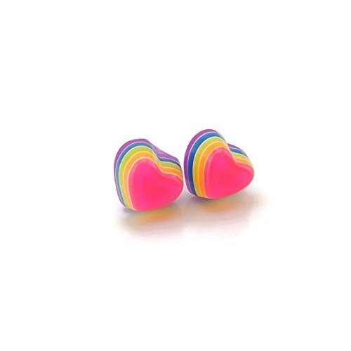 Rainbow Heart Earrings on Invisible Clip On Backs for Non-Pierced Ears